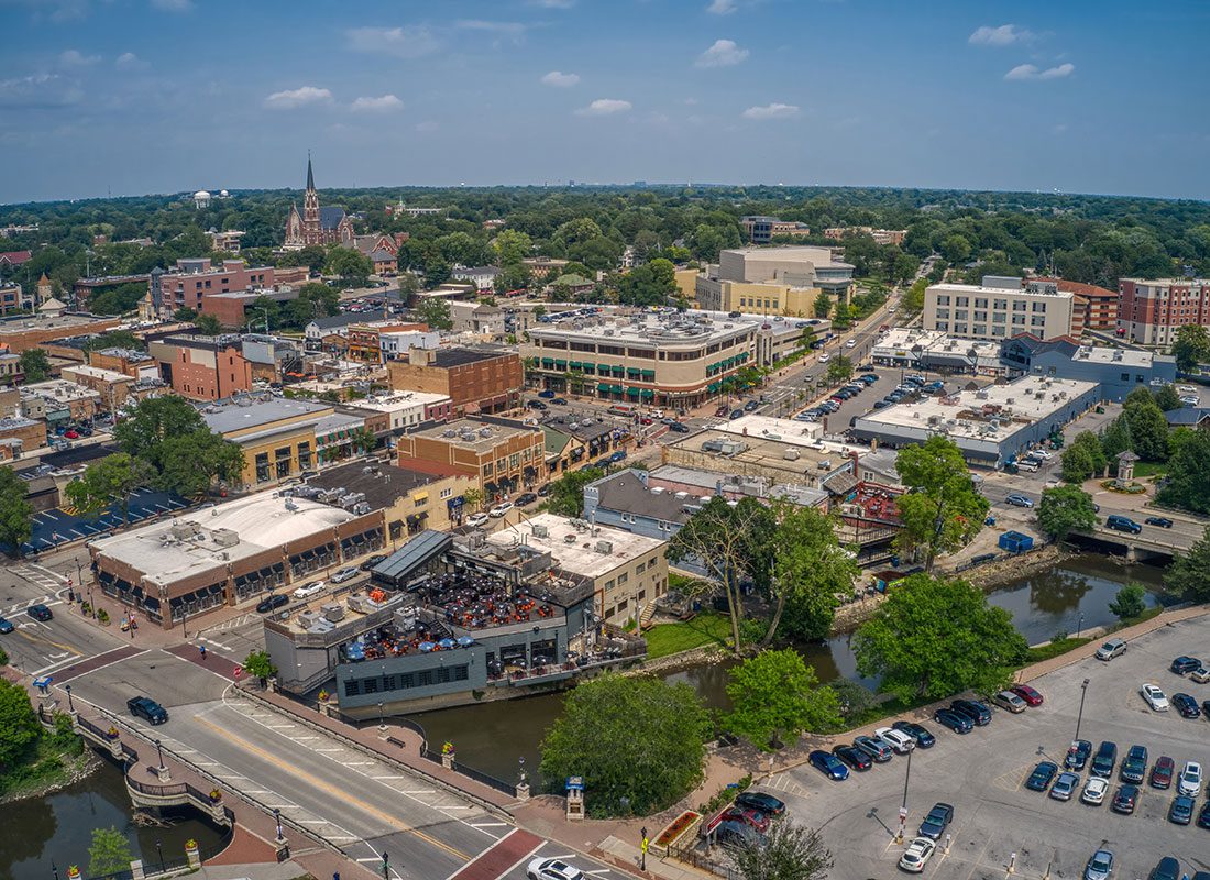 Glen Ellyn, IL Insurance - Aerial View of the Suburbs of Chicago, Illinois