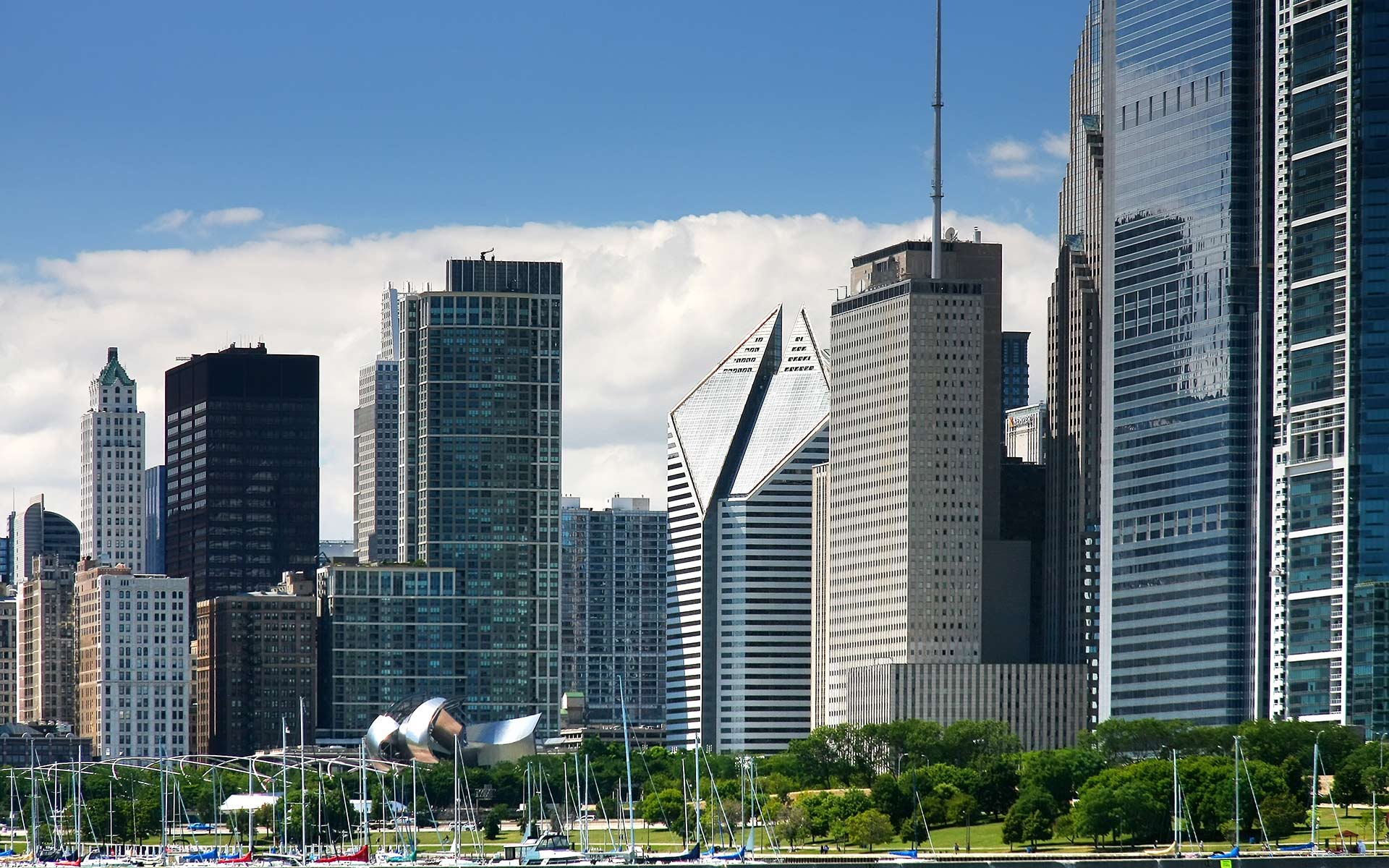 Homepage - Cityscape of Chicago, Illinois and Boats in the Marina, Seen From Lake Michigan